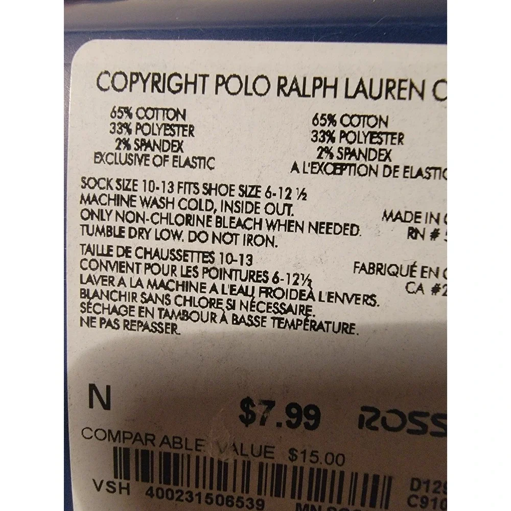 Polo Ralph Lauren 6-Pair Low‎ Cut Socks Black Red Blue Men's Shoe 6-12 1/2 NEW